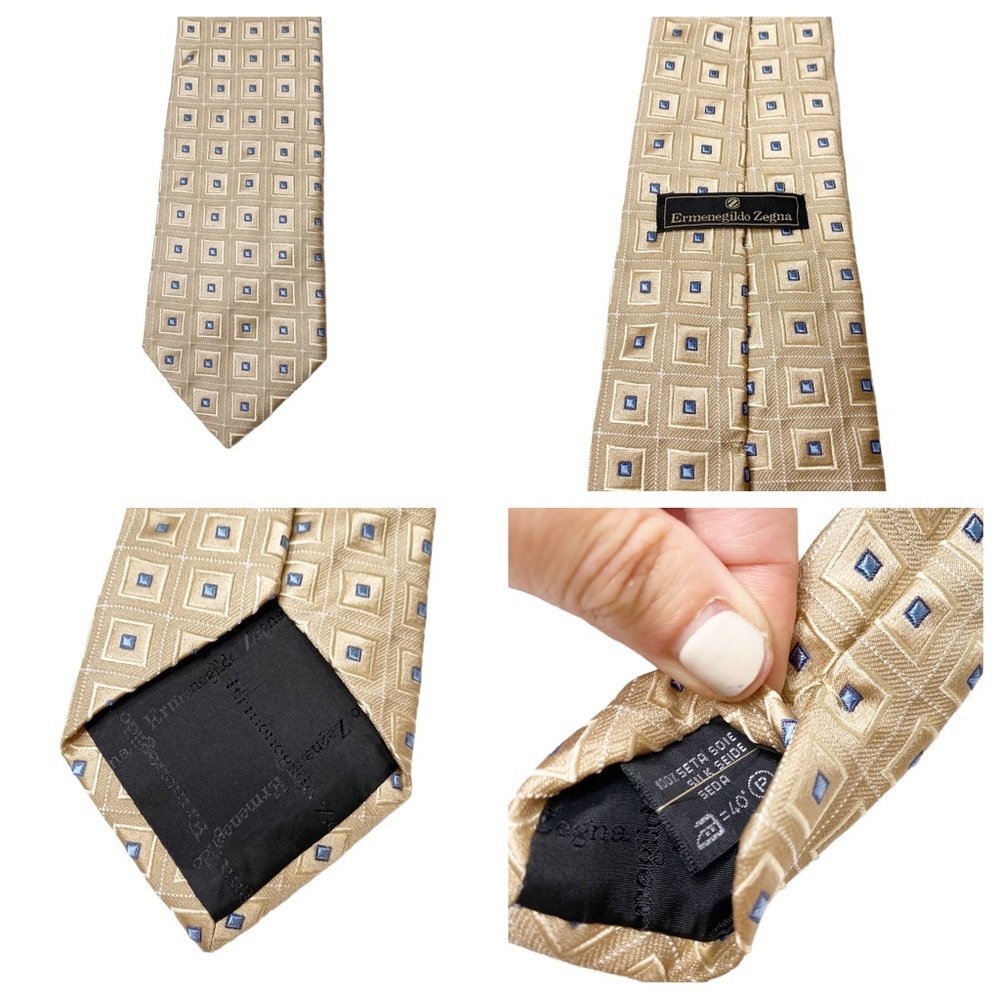 Ermenegildo Zegna Designer Silk Mens Gold Tie